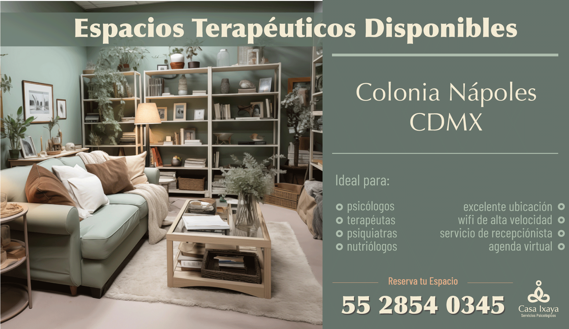 Consultorio psicológico en Casa Ixaya colonia Nápoles