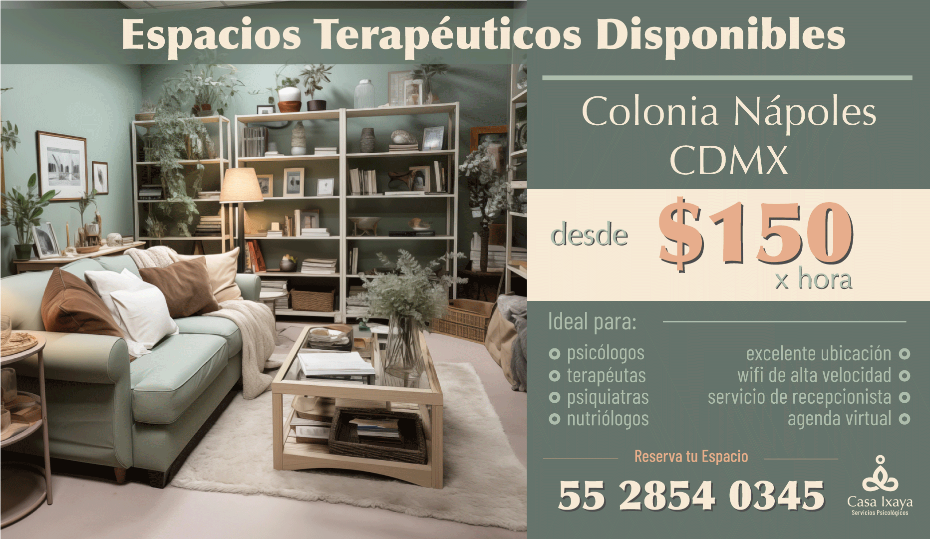 Consultorio psicológico en Casa Ixaya colonia Nápoles